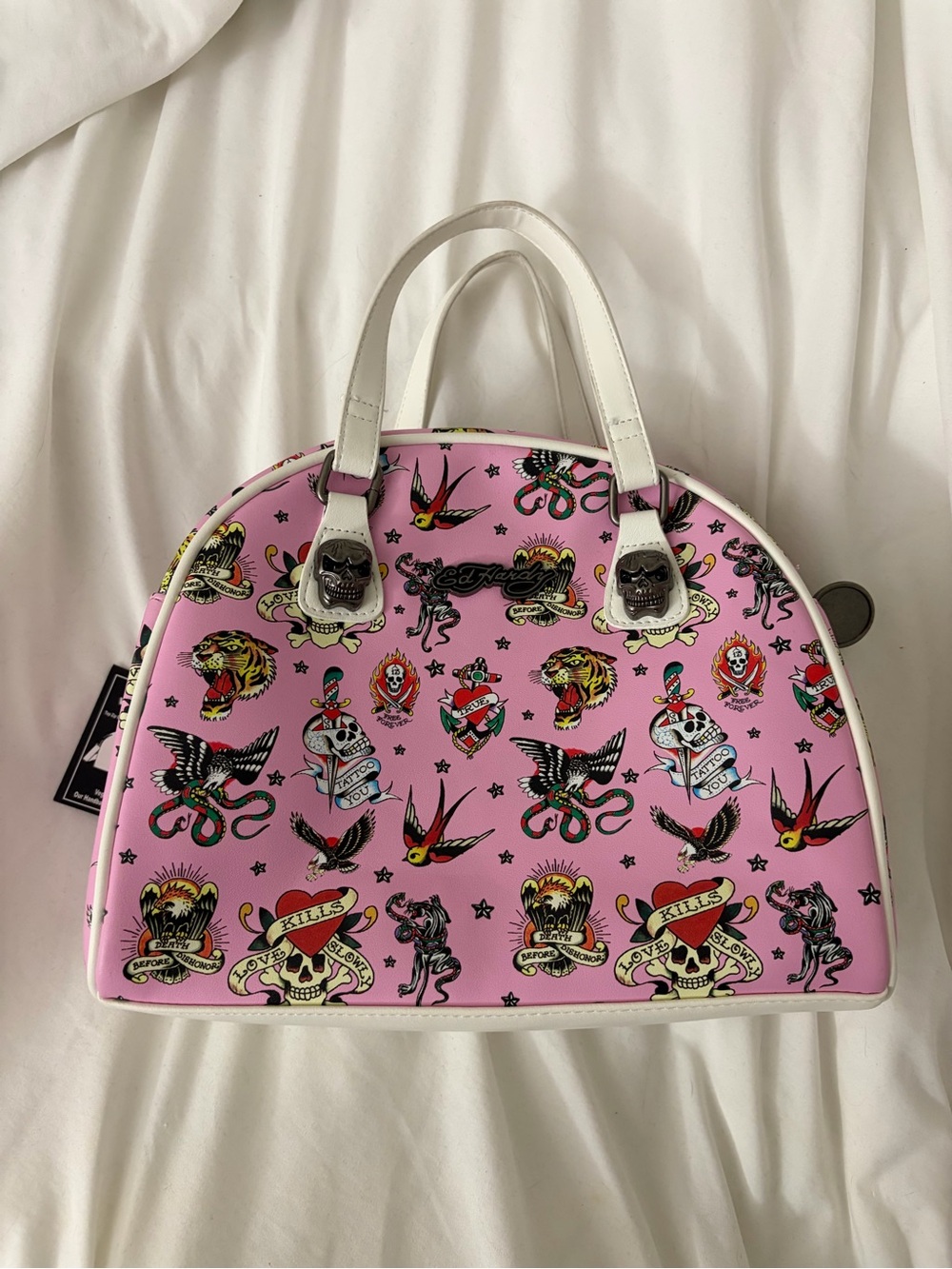 NWT Ed Hardy Pink Tattoo Flash Dome Satchel Crossbody Handbag Y2K